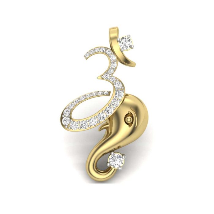 18k Gold Diamond Om Ganesh Pendant