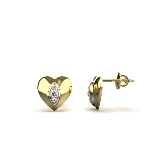 Tickering18k Gold Diamond Heart Studs Earring