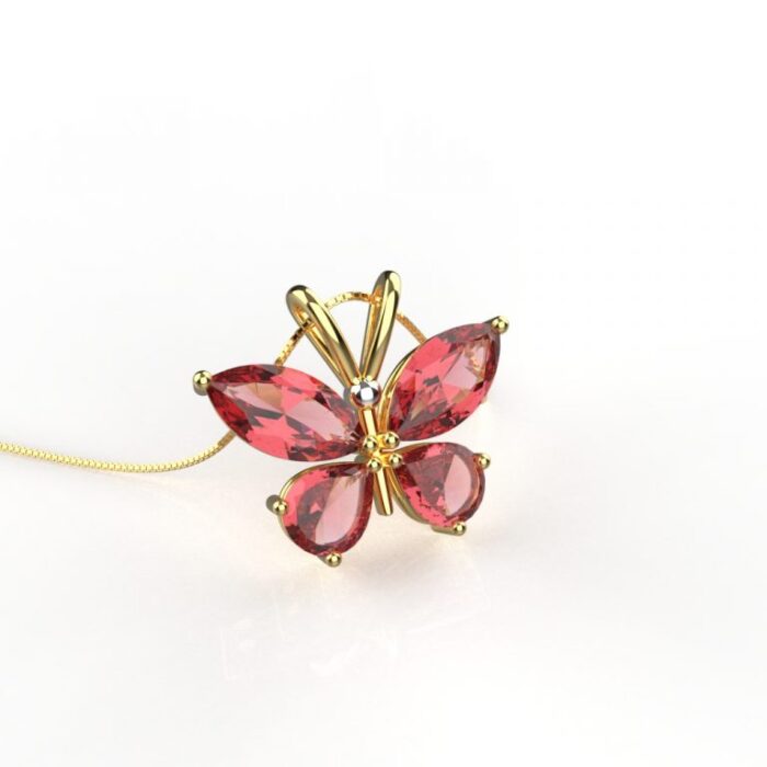 Gold Ruby Butterfly Pendant