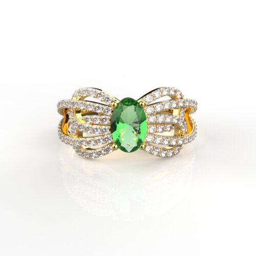 18K Gold Diamond Ring With Emerald