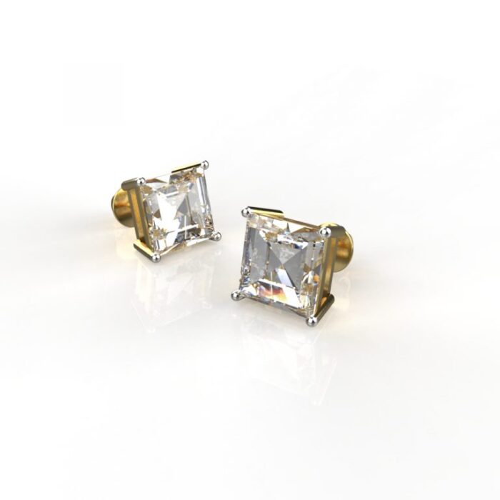 Ishi Diamonds 14k and 18k Gold 4 Carat Each Lab Grown Diamond Princess Cut Stud Earrings - Image 2