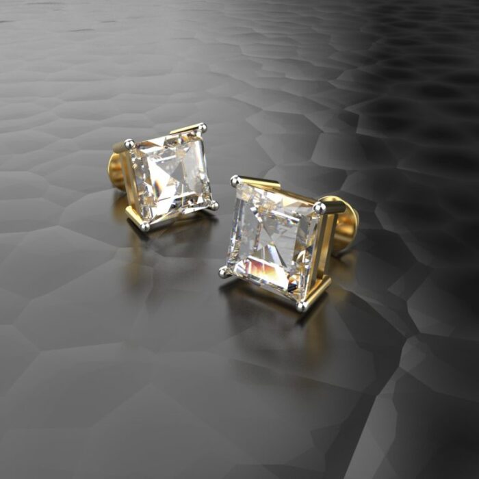 Ishi Diamonds 14k and 18k Gold 4 Carat Each Lab Grown Diamond Princess Cut Stud Earrings - Image 3