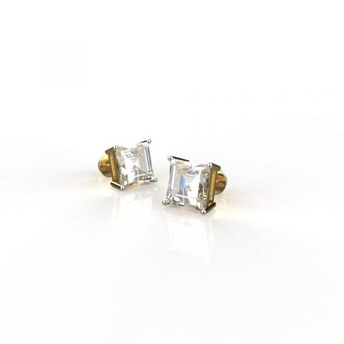 Ishi Diamonds 14k and 18k Gold 4 Carat Each Lab Grown Diamond Princess Cut Stud Earrings